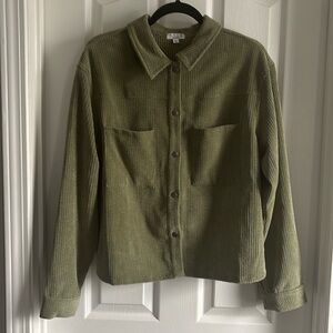 AVLN Olive Green Corduroy Cropped Shacket